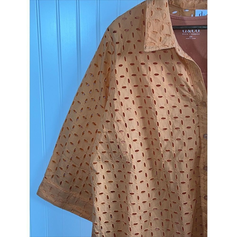 Denim & Co Button Front Top With Tank Women’s 2XLarge Orange 3/4 Sleeve Cottage - Picture 5 of 10
